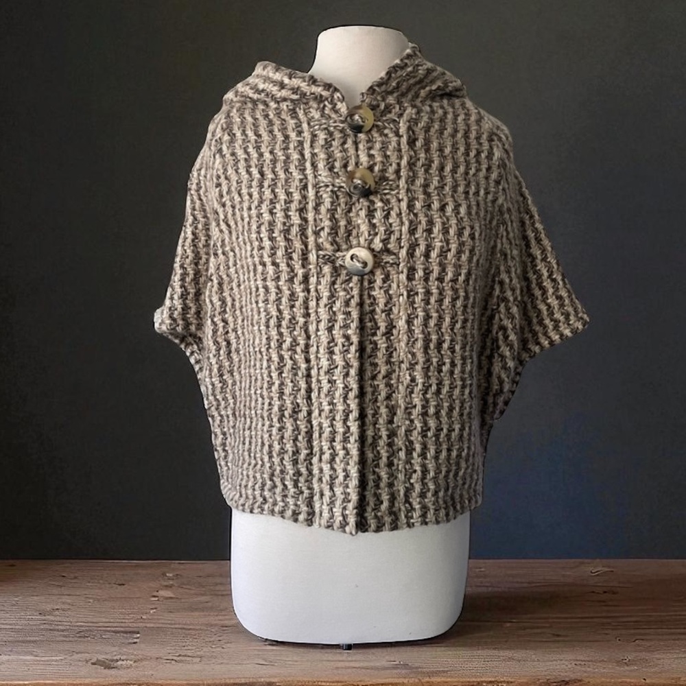 JOHN BRANIGAN WEAVERS IRELAND ALPACA BLEND POPOVER HOODED SWEATER PONCHO MEDIUM